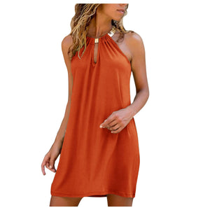 Women Sleeveless Dress with Metal Chain