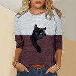 Load image into Gallery viewer, Casual Contrast Color Cat Print Shirts Cotto Blend Long Sleeve Shirt
