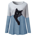 Load image into Gallery viewer, Casual Contrast Color Cat Print Shirts Cotto Blend Long Sleeve Shirt
