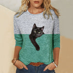 Load image into Gallery viewer, Casual Contrast Color Cat Print Shirts Cotto Blend Long Sleeve Shirt
