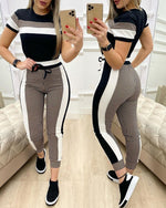 Load image into Gallery viewer, Set High-Waisted Pants and Long-Sleeved or Short-Sleeved Blouse
