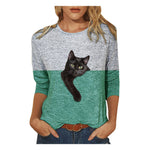 Load image into Gallery viewer, Casual Contrast Color Cat Print Shirts Cotto Blend Long Sleeve Shirt

