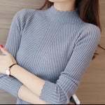 Load image into Gallery viewer, Women Mock Neck Ruffles Sweater Long Sleeve Knitted Bottoming Solid Pullovers Stripe Women Casual Sweater Winter
