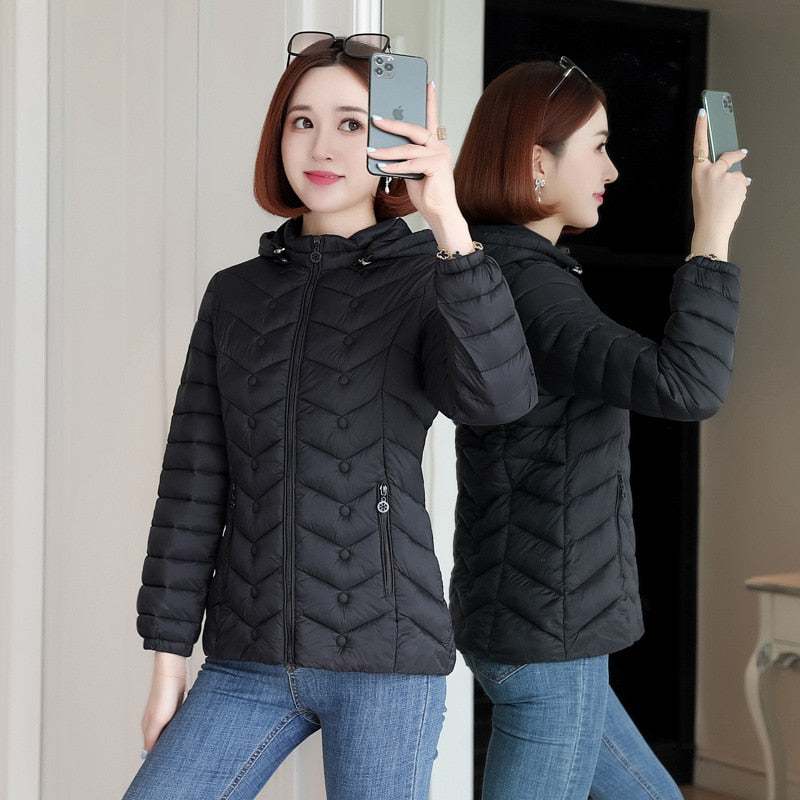 Women's Parka Ultralight Slim Down Jacket Autumn Winter Hooded Cotton Coat