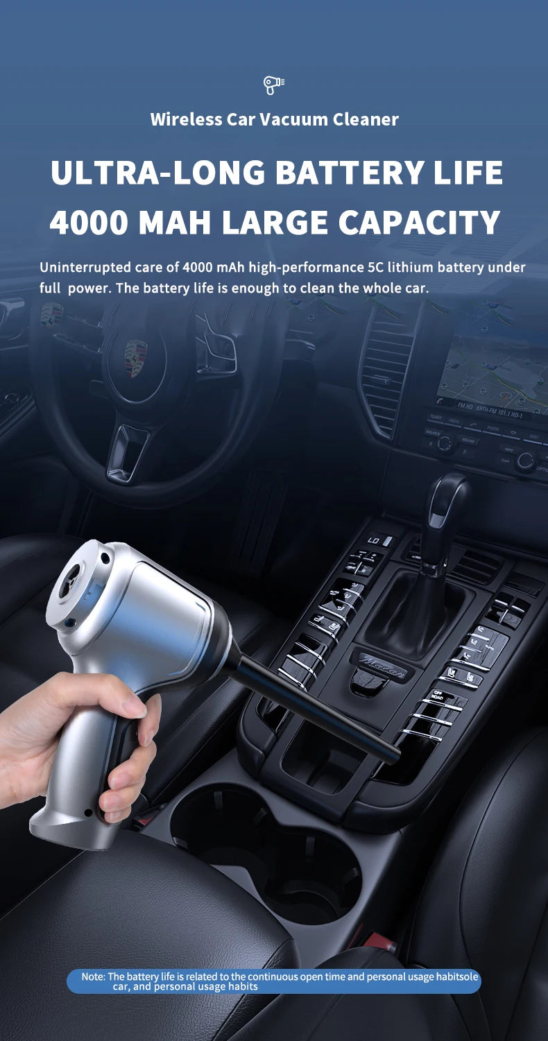 Portable Wireless Car Vacuum – 4-in-1 Handheld Cleaner with Powerful Suction for Home & Auto