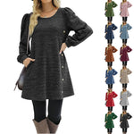 Load image into Gallery viewer, Women&#39;s Fashion Round Neck Solid Color Button Long Sleeve Casual Loose Dress
