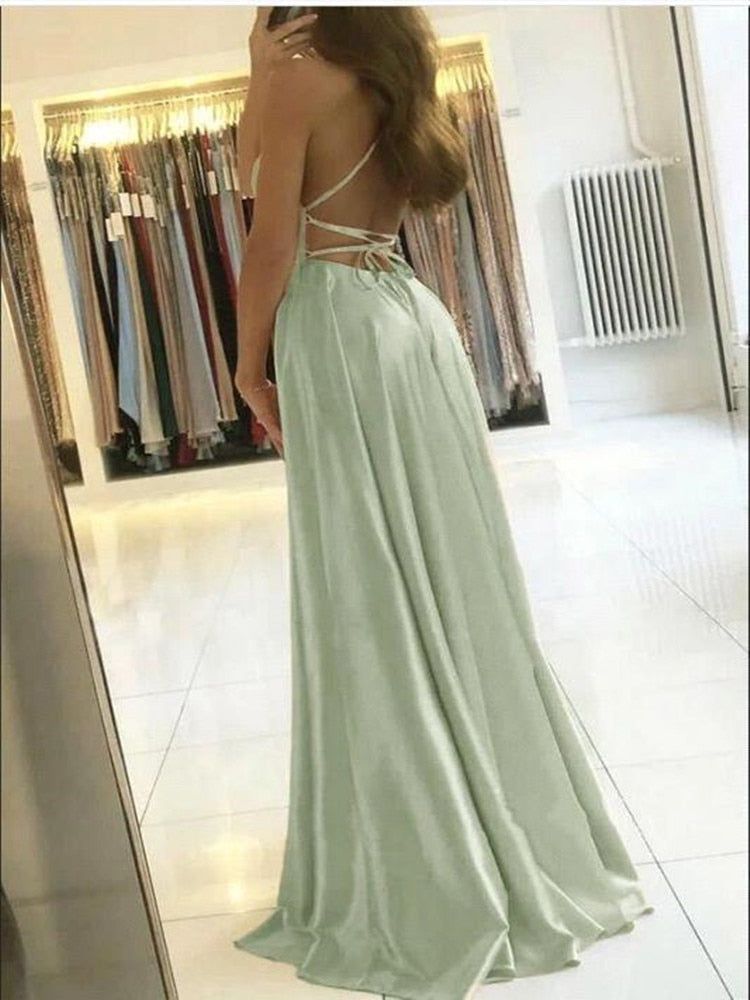 Long Dress with spaghetti straps in silky satin