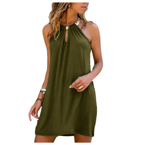 Women Sleeveless Dress with Metal Chain