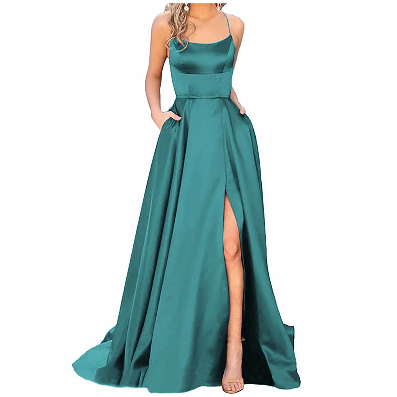 Long Dress with spaghetti straps in silky satin