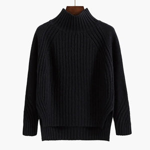 HELIAR Women Solid Mock Neck Loose Pullover Sweaters Knit Split Stripe Jumpers Casual Office Sweater For Women 2023 Fall Winter