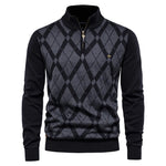 Load image into Gallery viewer, Argyle Men Sweaters Cotton Mock Neck Zipper Patchwork Pullover Men Winter High Quality Fashion Warm Sweaters for Men
