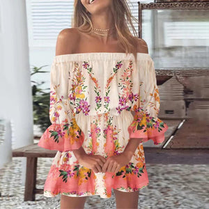 Floral print off shoulder boho dresses