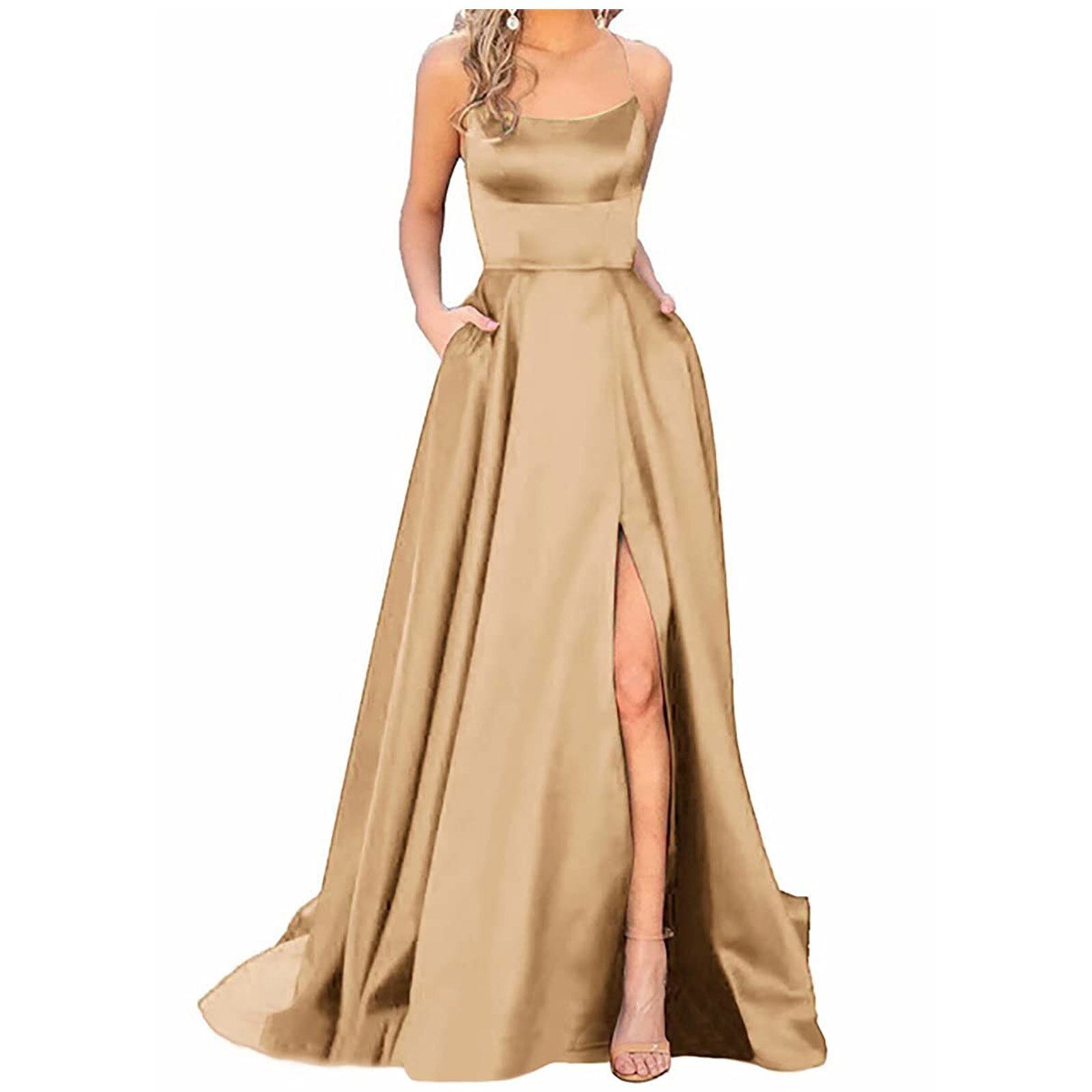 Long Dress with spaghetti straps in silky satin