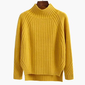 HELIAR Women Solid Mock Neck Loose Pullover Sweaters Knit Split Stripe Jumpers Casual Office Sweater For Women 2023 Fall Winter