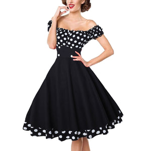 Elegant off-the-shoulder vintage A-line dress