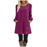 Load image into Gallery viewer, Women&#39;s Fashion Round Neck Solid Color Button Long Sleeve Casual Loose Dress
