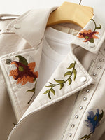 Load image into Gallery viewer, New Women Retro Floral Print Embroidery Faux Soft Leather Jacket Coat Turndown
