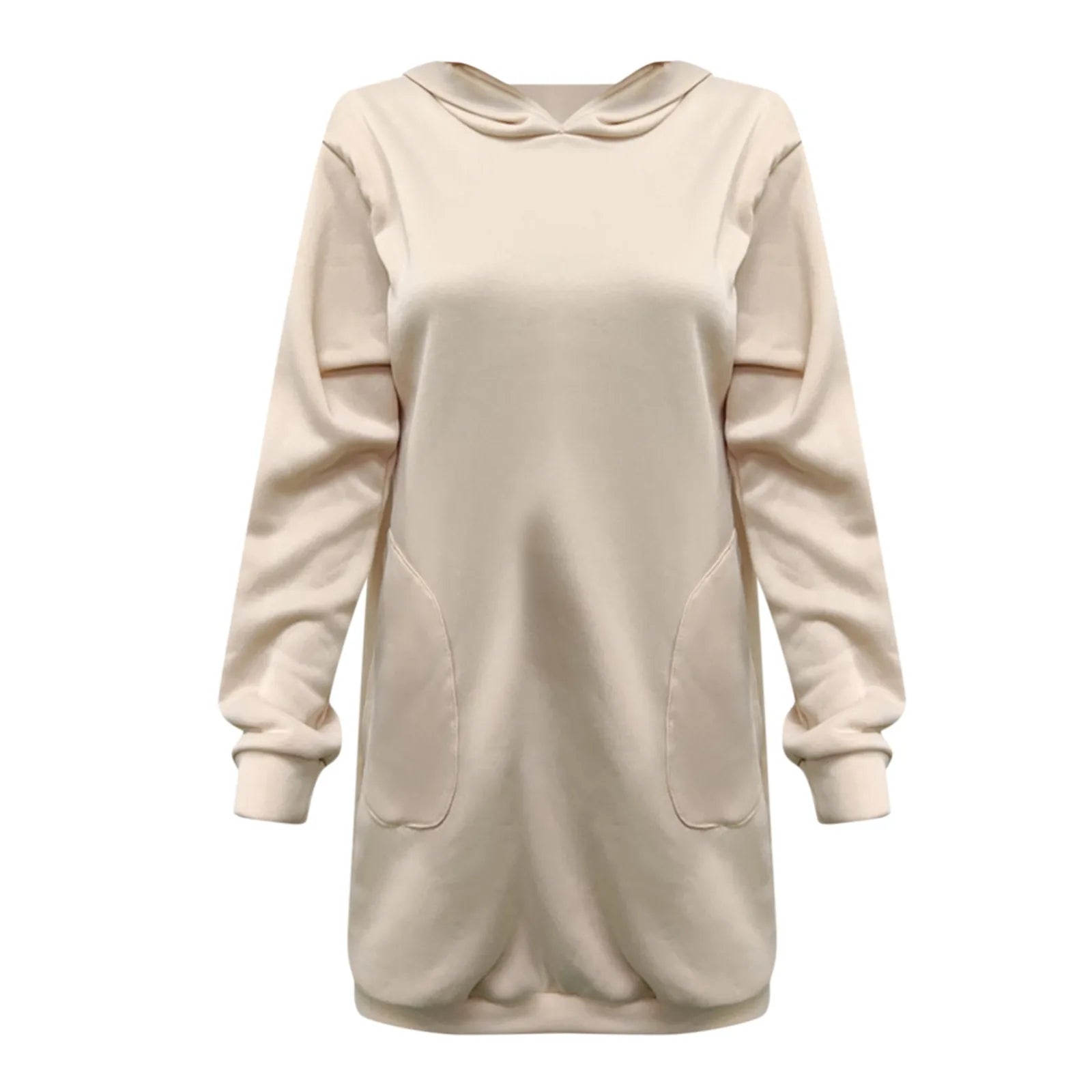 Autumn Winter Long Sleeve Solid Color Hooded Sweatshirt Dress