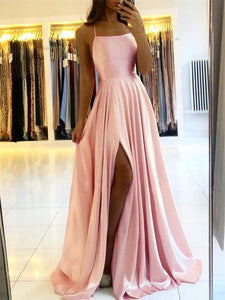 Long Dress with spaghetti straps in silky satin