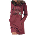 Load image into Gallery viewer, Women&#39;s Fashion Christmas Printed Pockets Long Sleeve Pullover Dress
