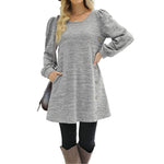 Load image into Gallery viewer, Women&#39;s Fashion Round Neck Solid Color Button Long Sleeve Casual Loose Dress
