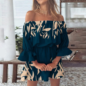 Floral print off shoulder boho dresses