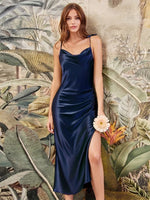 Load image into Gallery viewer, Long Dress with spaghetti straps in silky satin
