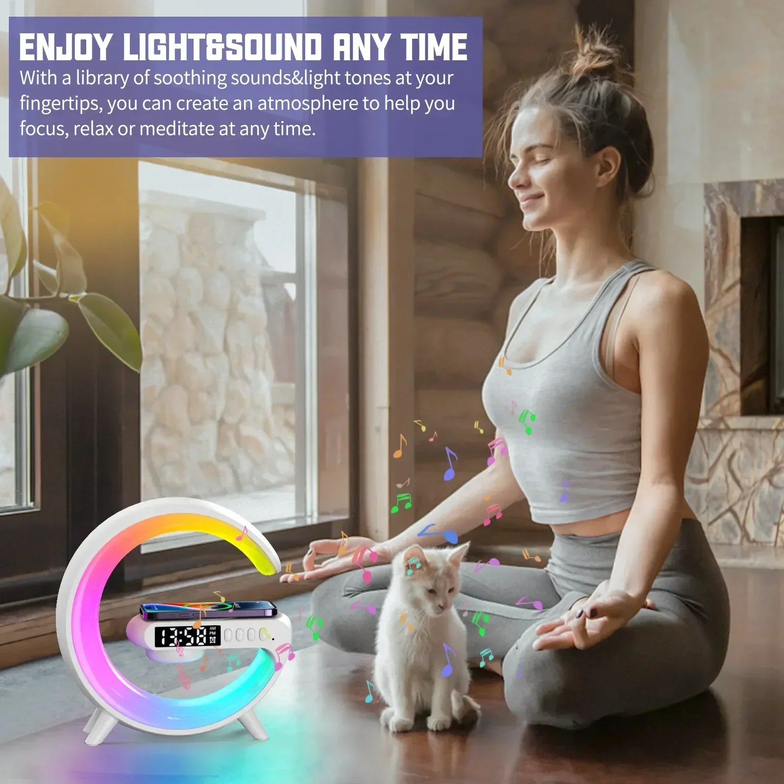 RGB Wireless Charger Stand with Alarm Clock & Speaker