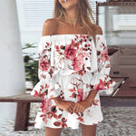 Load image into Gallery viewer, Floral print off shoulder boho dresses
