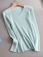 Load image into Gallery viewer, basic v-neck solid autumn winter Sweater Pullover Women Female Knitted sweater slim long sleeve
