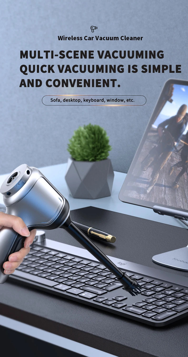 Portable Wireless Car Vacuum – 4-in-1 Handheld Cleaner with Powerful Suction for Home & Auto