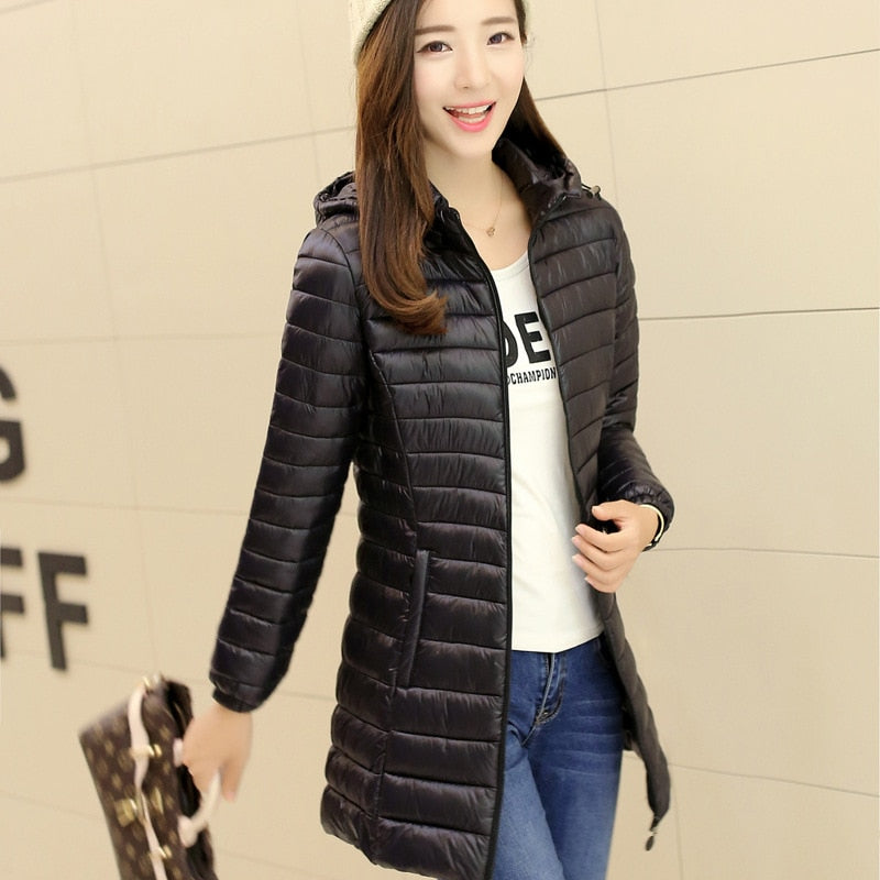 Women's Parka Ultralight Slim Down Jacket Autumn Winter Hooded Cotton Coat