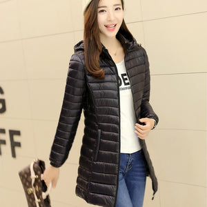 Women's Parka Ultralight Slim Down Jacket Autumn Winter Hooded Cotton Coat