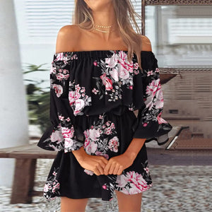 Floral print off shoulder boho dresses