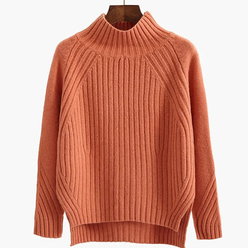 HELIAR Women Solid Mock Neck Loose Pullover Sweaters Knit Split Stripe Jumpers Casual Office Sweater For Women 2023 Fall Winter