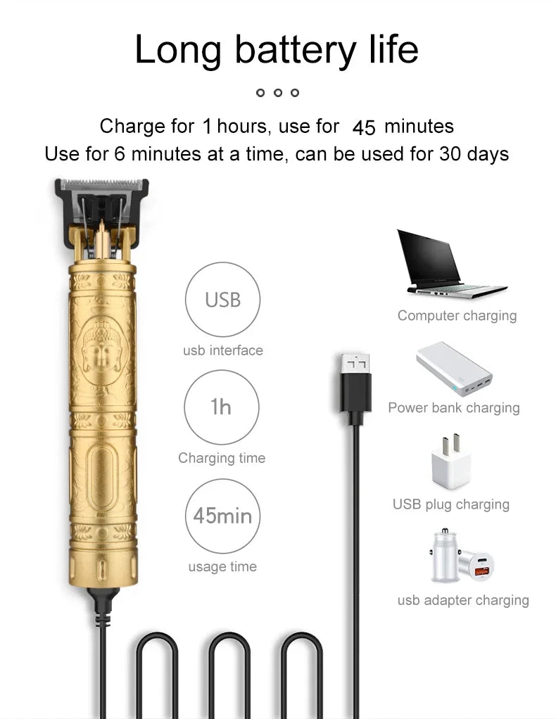 T9 Vintage Electric Hair Trimmer for Men – Rechargeable & Stylish