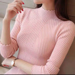 Load image into Gallery viewer, Women Mock Neck Ruffles Sweater Long Sleeve Knitted Bottoming Solid Pullovers Stripe Women Casual Sweater Winter
