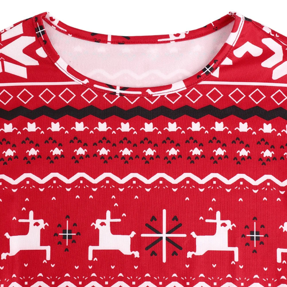 Women's Christmas Bodycon Dress Slim Fit Snowflake Printed Round Neck Long Sleeve Hip Wrap Dress New Year Winter Party Clothes