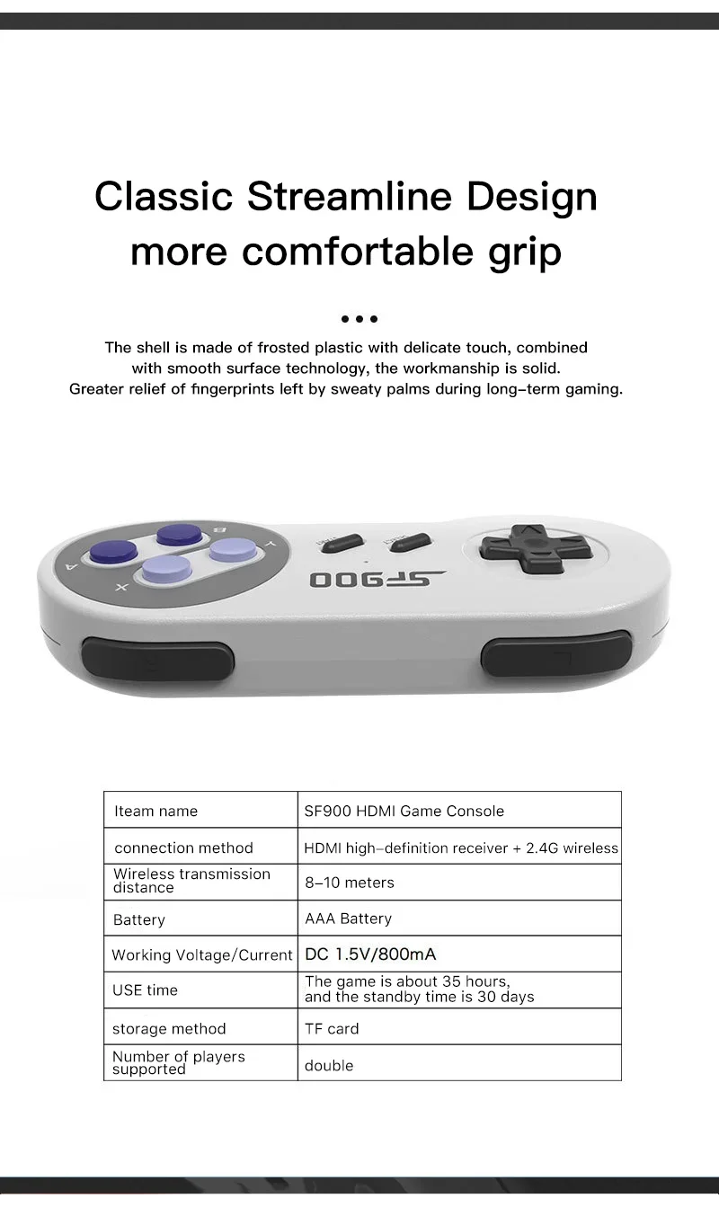 SF900 Retro Game Console – 5000 Built-in Games, HDMI Output, Wireless Controllers, SNES Style