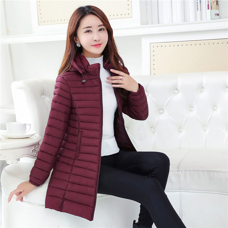Women's Parka Ultralight Slim Down Jacket Autumn Winter Hooded Cotton Coat