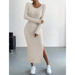 Load image into Gallery viewer, Women&#39;s Dresses Autumn Solid Stripe Split Long Sleeve Round Neck Bodycon Full Length Maxi Casual Dresses

