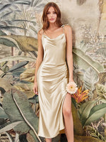 Load image into Gallery viewer, Long Dress with spaghetti straps in silky satin
