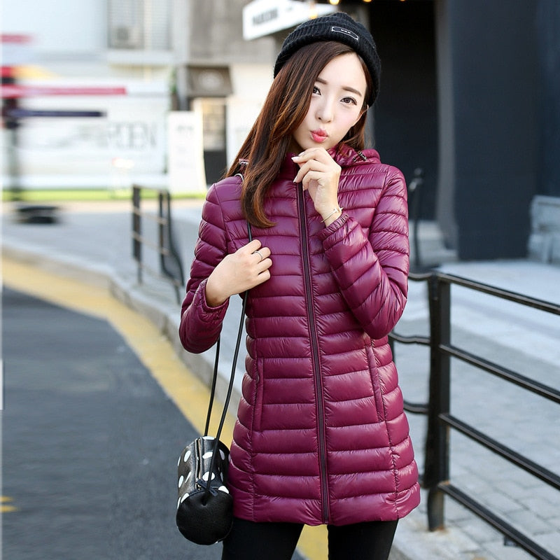Women's Parka Ultralight Slim Down Jacket Autumn Winter Hooded Cotton Coat