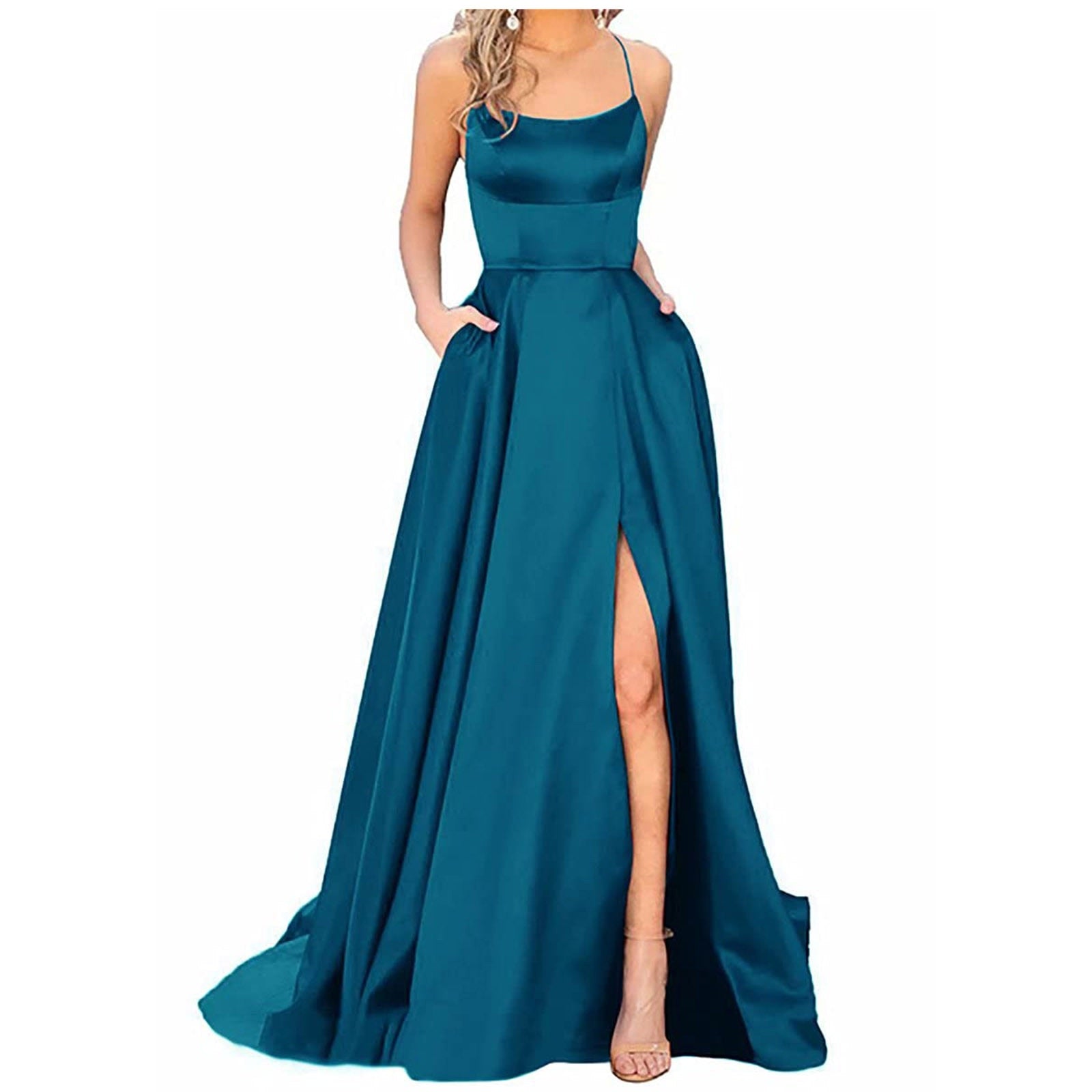 Long Dress with spaghetti straps in silky satin