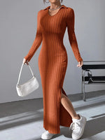 Load image into Gallery viewer, autumn and winter new mesh slim-fit lapel long sleeve pit strip solid color tight dress
