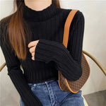 Load image into Gallery viewer, Autumn Winter Knitwear Tops Fashion Female Long Sleeve Skinny Elastic Casual Knitted Shirts Women Mock neck Pullover Sweaters

