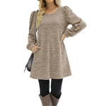 Load image into Gallery viewer, Women&#39;s Fashion Round Neck Solid Color Button Long Sleeve Casual Loose Dress
