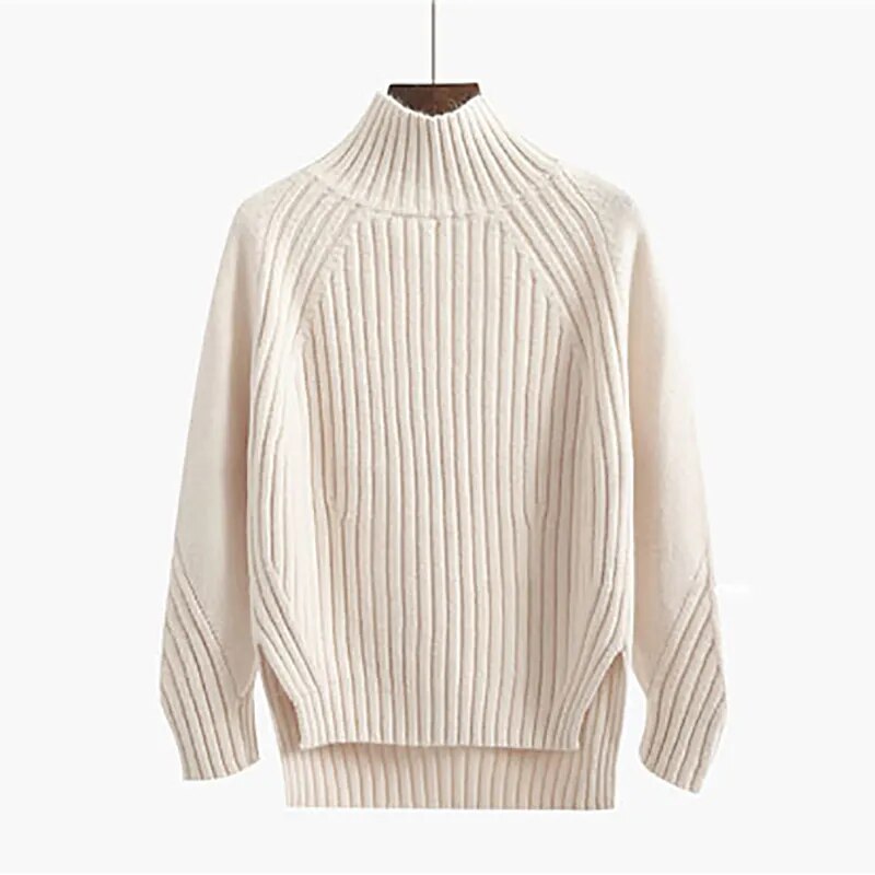 HELIAR Women Solid Mock Neck Loose Pullover Sweaters Knit Split Stripe Jumpers Casual Office Sweater For Women 2023 Fall Winter