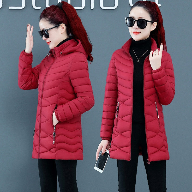Women's Parka Ultralight Slim Down Jacket Autumn Winter Hooded Cotton Coat