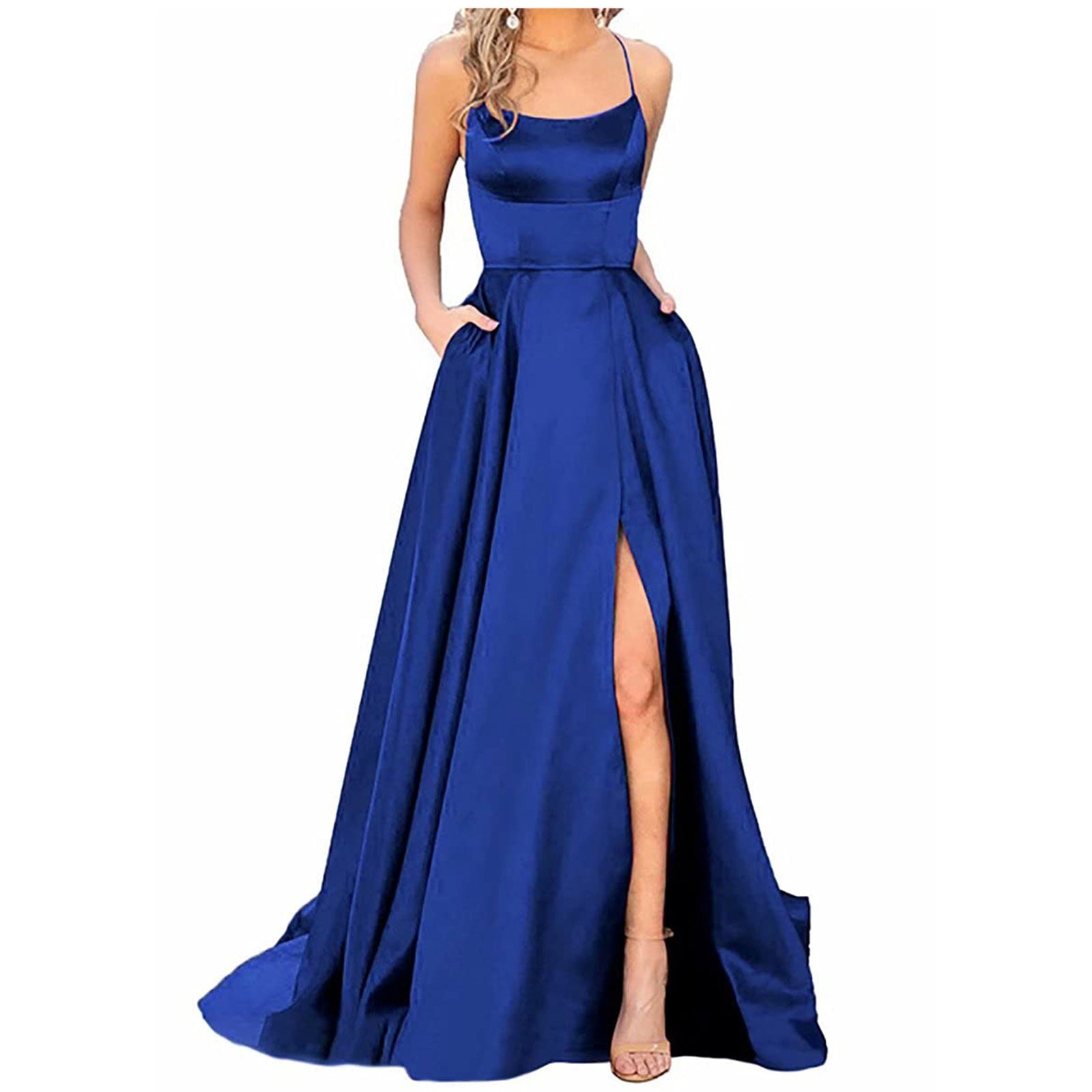 Long Dress with spaghetti straps in silky satin